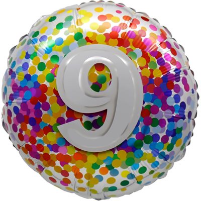 Ballon chiffre 9 avec confettis arc-en-ciel en mylar 18 pouces