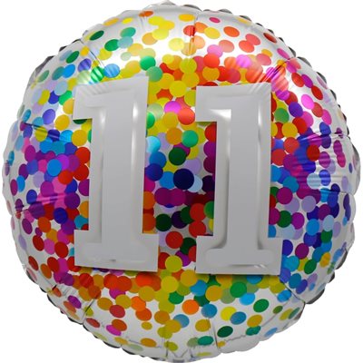Ballon chiffre 11 avec confettis arc-en-ciel en mylar 18 pouces