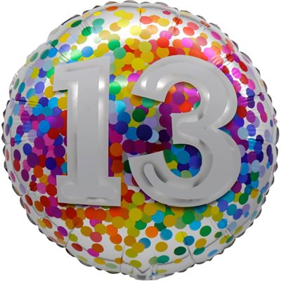 Ballon chiffre 13 avec confettis arc-en-ciel en mylar 18 pouces