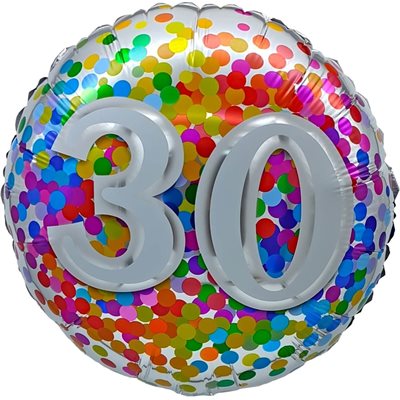 Ballon chiffre 30 avec confettis arc-en-ciel en mylar 18 pouces
