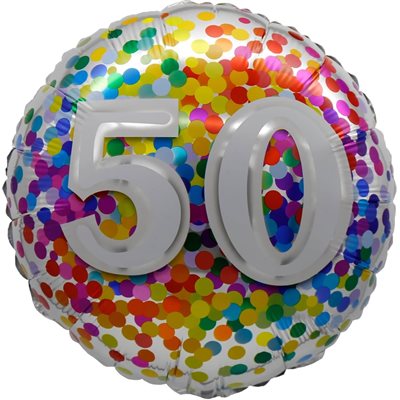 Ballon chiffre 50 avec confettis arc-en-ciel en mylar 18 pouces