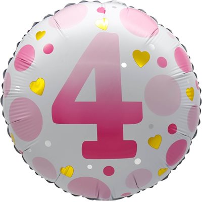 Ballon chiffre 4 avec points roses en mylar 18 pouces