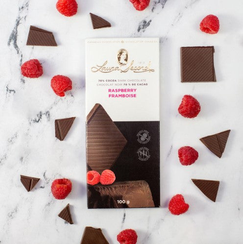 Barre de chocolat noir 70 % et framboise Laura Secord