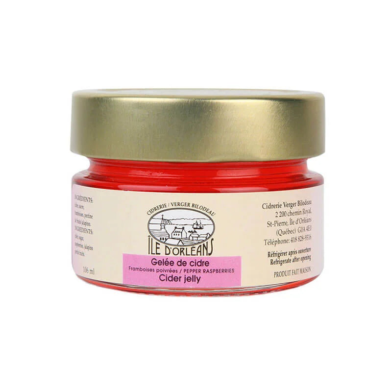 Gelée artisanale cidre, framboise et poivre de la Cidrerie Verger Bilodeau