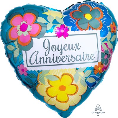 Ballon Joyeux Anniversaire floral Mylar 18 pouces