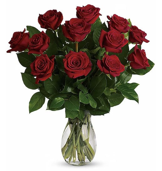 Fleurs naturelles 12 roses avec vase