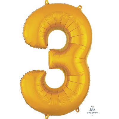 Ballon _ Chiffre 3 _ Or / Or rose / Bleu _ Mylar 34''