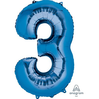 Ballon _ Chiffre 3 _ Or / Or rose / Bleu _ Mylar 34''