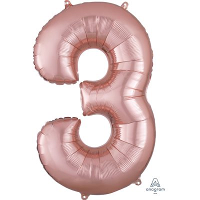 Ballon _ Chiffre 3 _ Or / Or rose / Bleu _ Mylar 34''