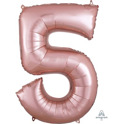Ballon _ Chiffre 5 _ Or / Or rose / Bleu _ Mylar 34''