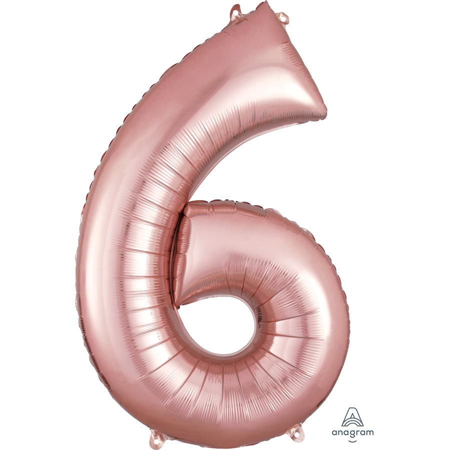 Ballon _ Chiffre 6 _ Or / Or rose / Bleu _ Mylar 34''