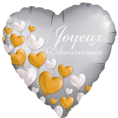 Ballon mylar 18 Pouces  Joyeux Anniversaire  Coeurs
