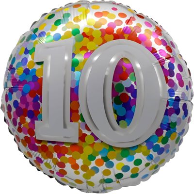 Ballon _ Chiffre 10 _ Confettis arc-en-ciel _ Mylar 18''