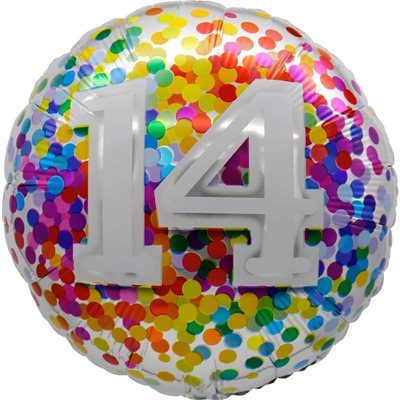 Ballon _ Chiffre 14 _ Confettis arc-en-ciel _ Mylar 18''