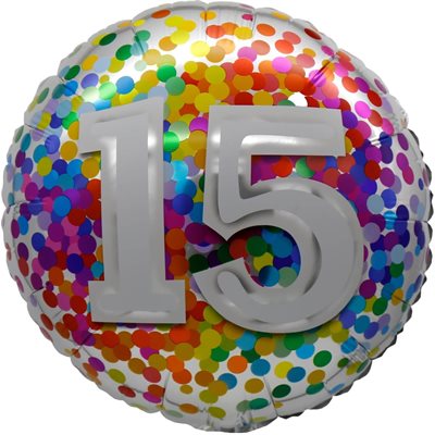 Ballon _ Chiffre 15 _ Confettis arc-en-ciel _ Mylar 18''