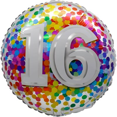 Ballon _ Chiffre 16 _ Confettis arc-en-ciel _ Mylar 18''
