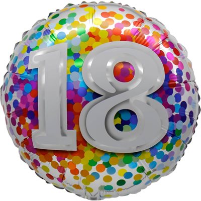 Ballon _ Chiffre 18 _ Confettis arc-en-ciel _ Mylar 18''