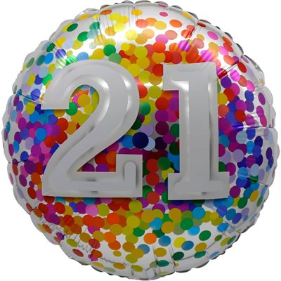 Ballon _ Chiffre 21 _ Confettis arc-en-ciel _ Mylar 18''