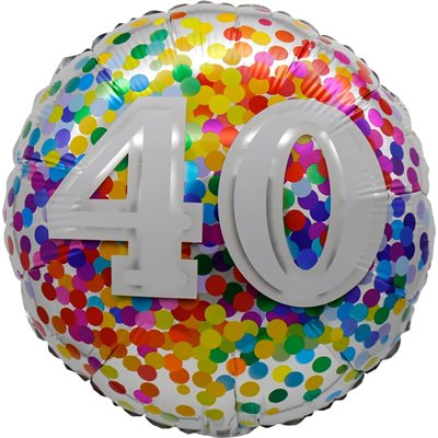 Ballon _ Chiffre 40 _ Confettis arc-en-ciel _ Mylar 18''