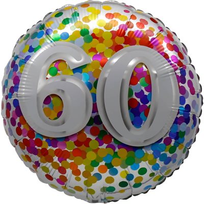 Ballon _ Chiffre 60 _ Confettis arc-en-ciel _ Mylar 18''