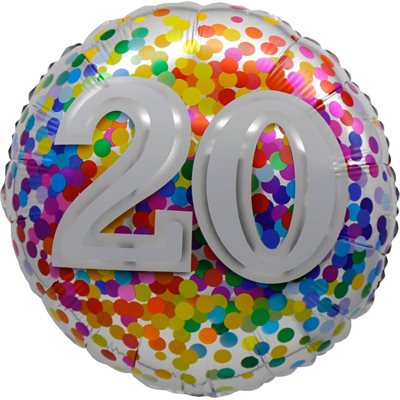 Ballon _ Chiffre 20 _ Confettis arc-en-ciel _ Mylar 18''