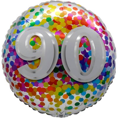Ballon _ Chiffre 90 _ Confettis arc-en-ciel _ Mylar 18''