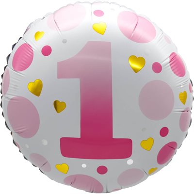 Ballon _ Chiffre 1 _  Points roses ou bleus _ Mylar 18''