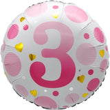Ballon _ Chiffre 3 _ Points roses ou bleus _ Mylar 18''