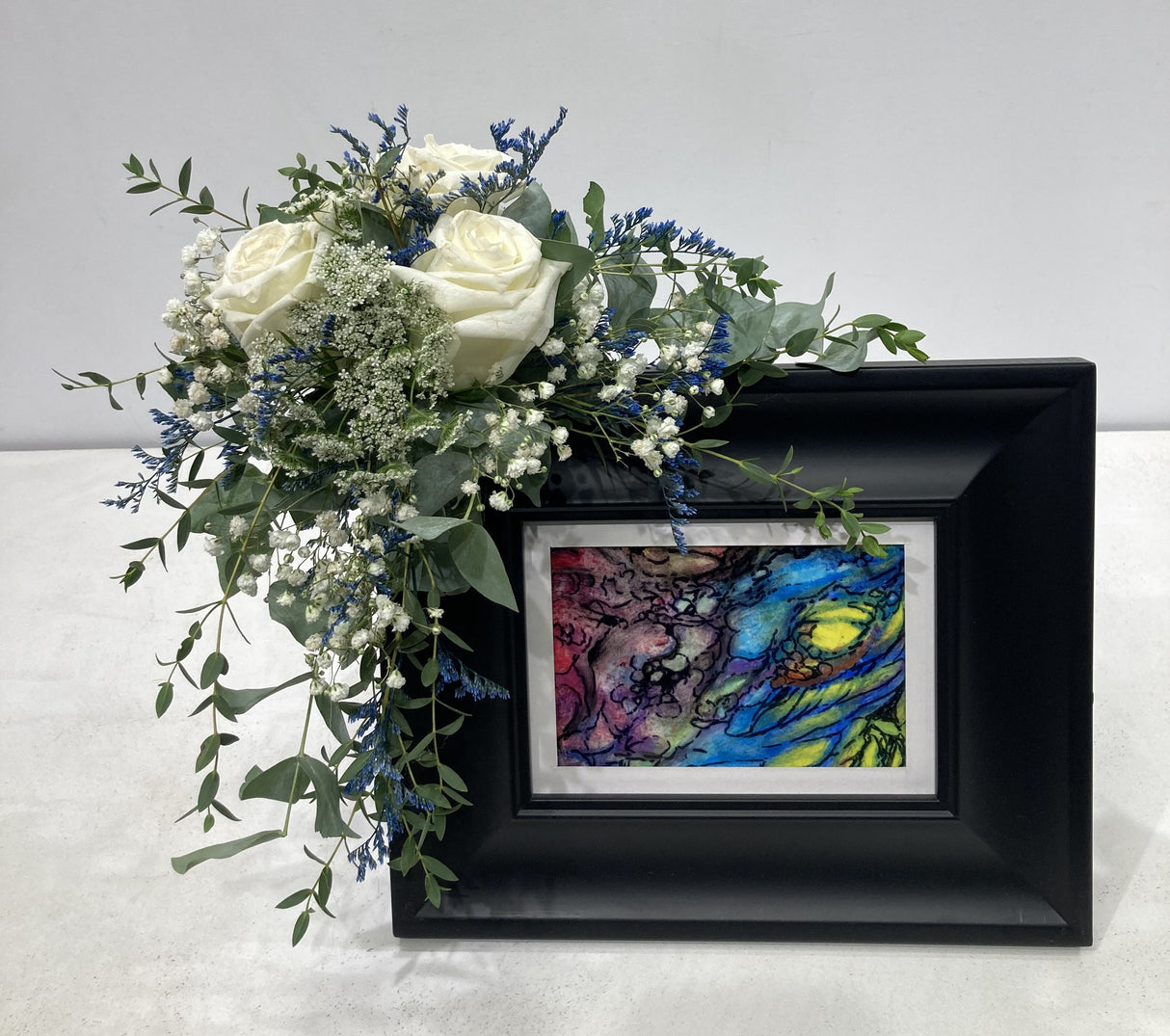 Death - Corner Arrangement and Photo _ Hint of Roses 