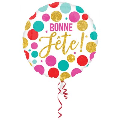 Ballon _ Bonne Fête Blanc Pois Ass. _ MYLAR 18''