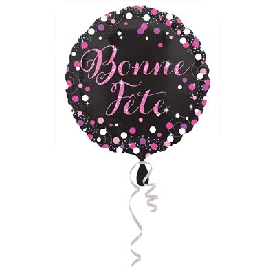 Ballon _ Bonne Fête Noir Pois Ass. _ MYLAR 18''