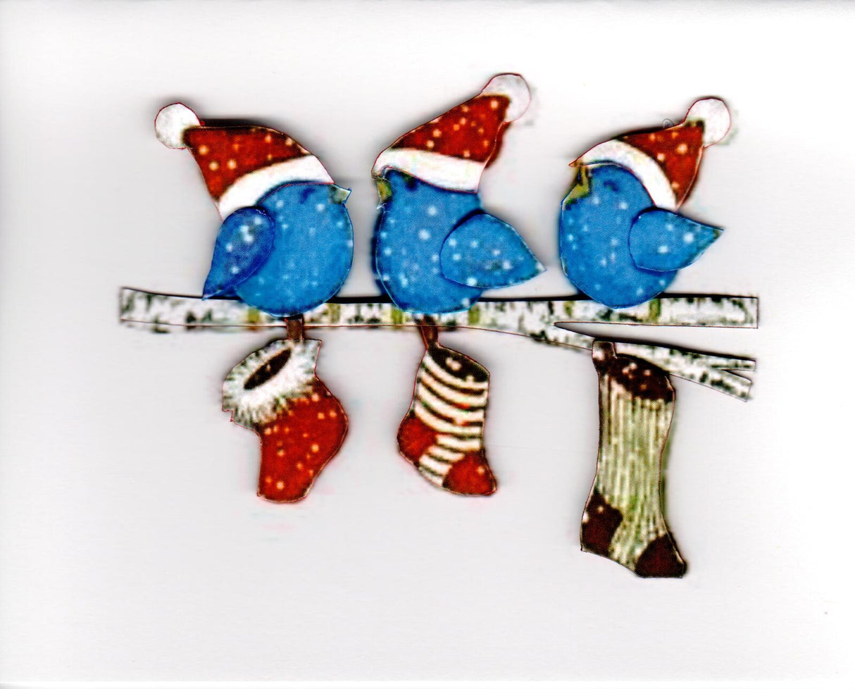 Carte sans texte - Oiseaux bleus en relief - Noël