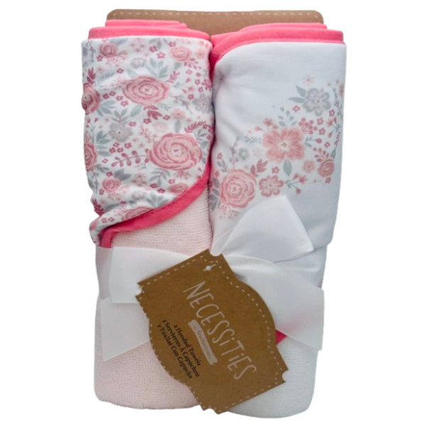 Serviette à capuchon - Rose avec motifs floraux - Naissance fille